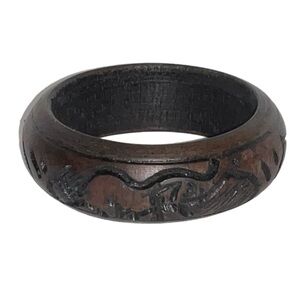 African Carved Wood Bangle Bracelet